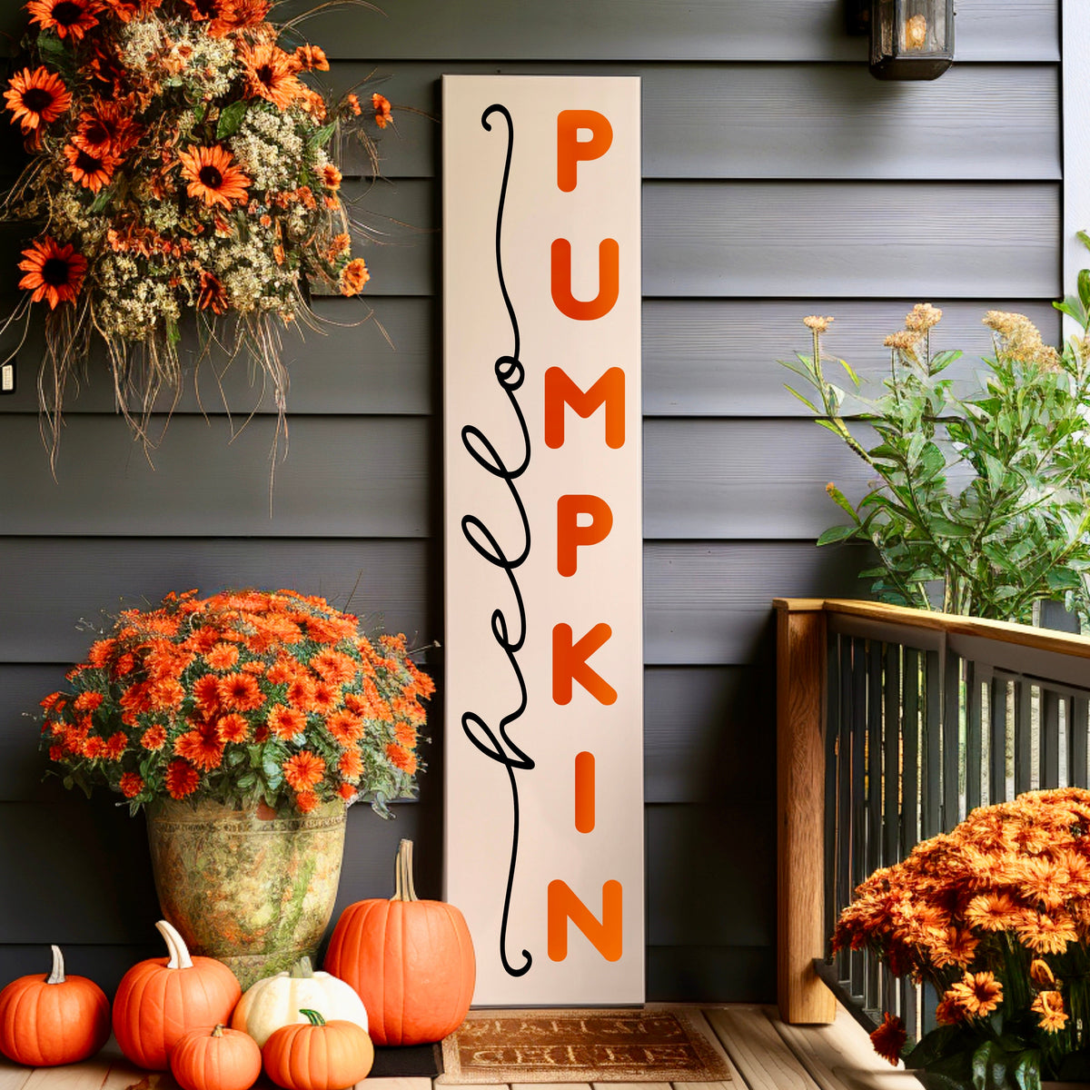 Hello Pumpkin Vertical Welcome Sign