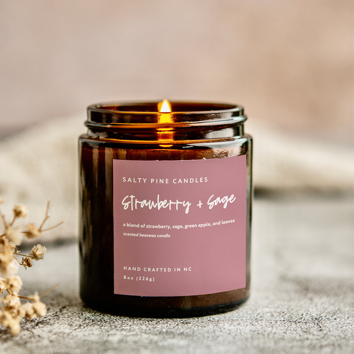 Strawberry and Sage Beeswax Candle