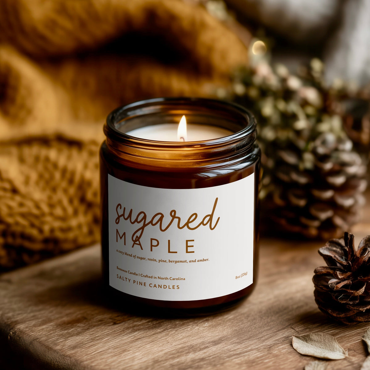 Sugared Maple Beeswax Candle